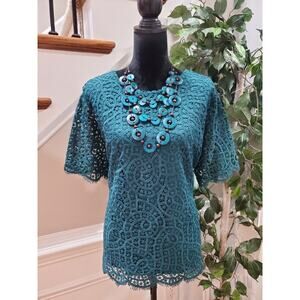 Philosophy Women's Teal Polyester Round Neck Short Sleeves Top Blouse Size XXL